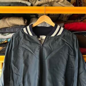 Navy blue and white varsity pullover